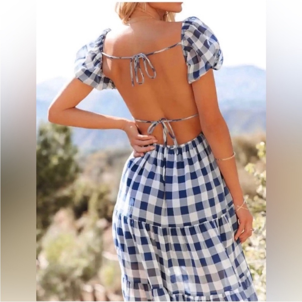 Vici Blue Gingham Cutout Midi Dress - Picture 3 of 5